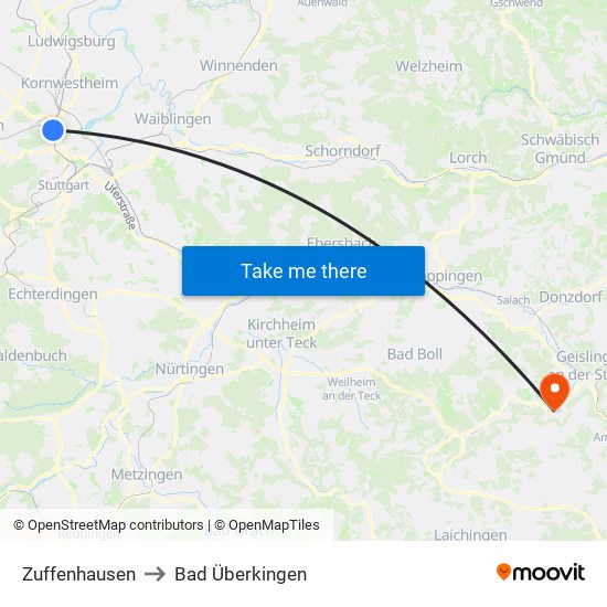 Zuffenhausen to Bad Überkingen map