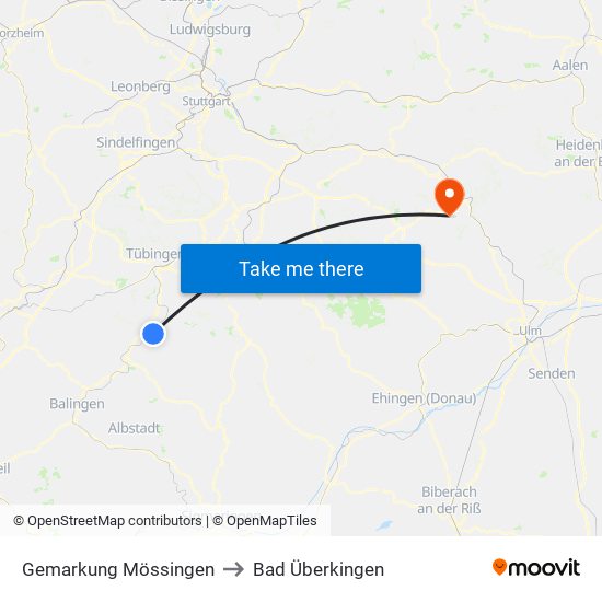 Gemarkung Mössingen to Bad Überkingen map