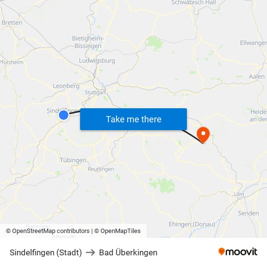Sindelfingen (Stadt) to Bad Überkingen map