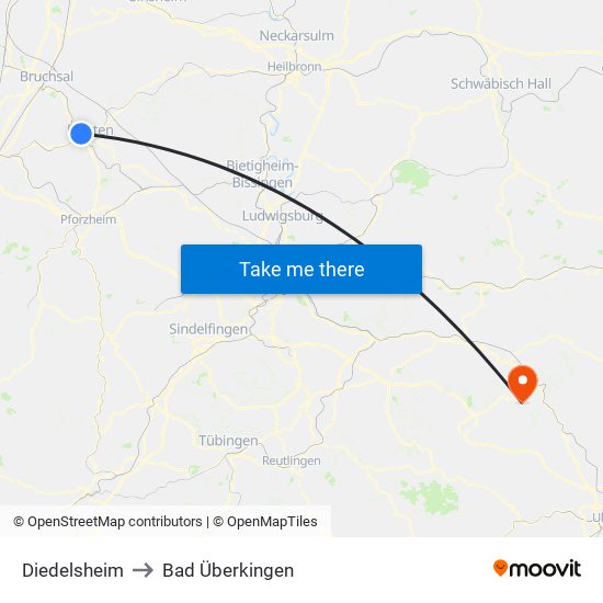 Diedelsheim to Bad Überkingen map
