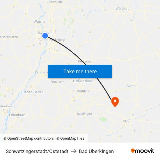 Schwetzingerstadt/Oststadt to Bad Überkingen map