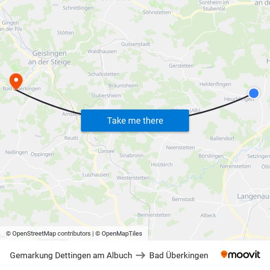 Gemarkung Dettingen am Albuch to Bad Überkingen map