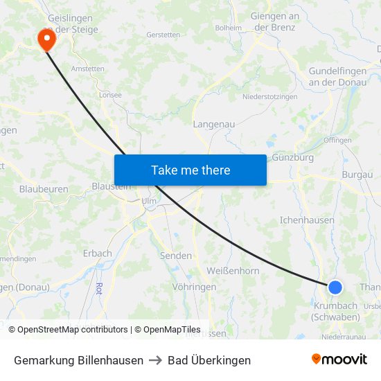 Gemarkung Billenhausen to Bad Überkingen map