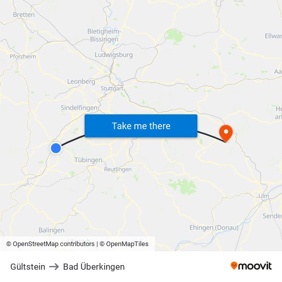 Gültstein to Bad Überkingen map