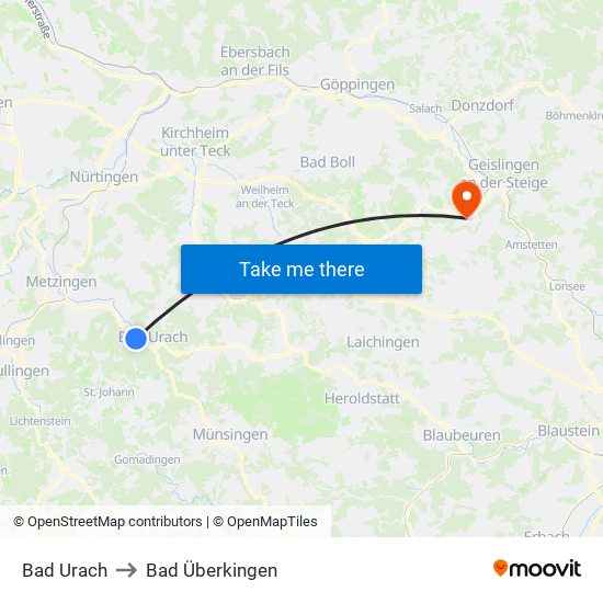 Bad Urach to Bad Überkingen map