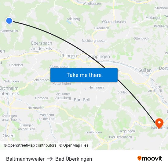 Baltmannsweiler to Bad Überkingen map