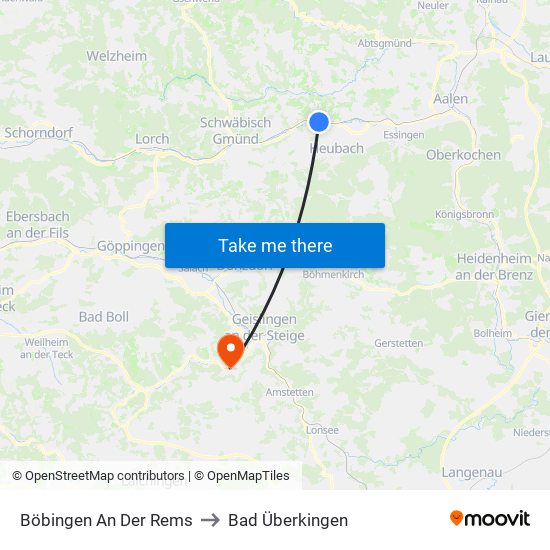 Böbingen An Der Rems to Bad Überkingen map