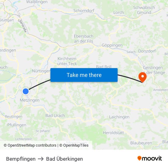 Bempflingen to Bad Überkingen map