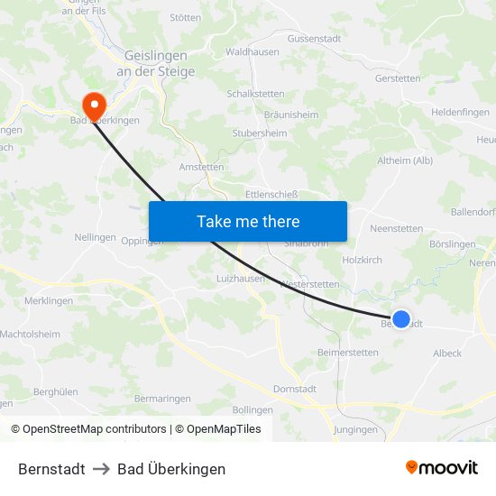 Bernstadt to Bad Überkingen map