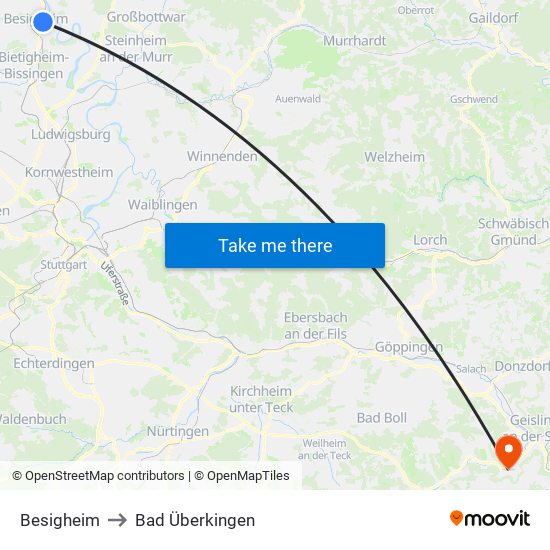 Besigheim to Bad Überkingen map