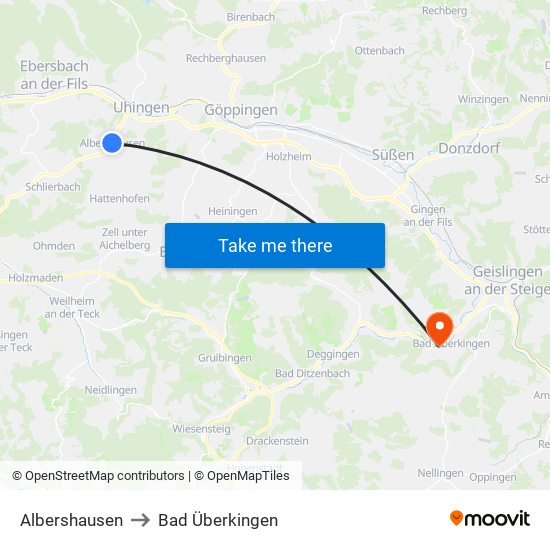 Albershausen to Bad Überkingen map