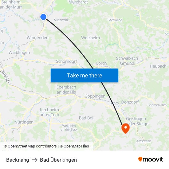Backnang to Bad Überkingen map