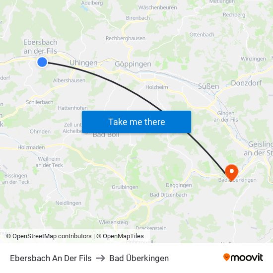 Ebersbach An Der Fils to Bad Überkingen map