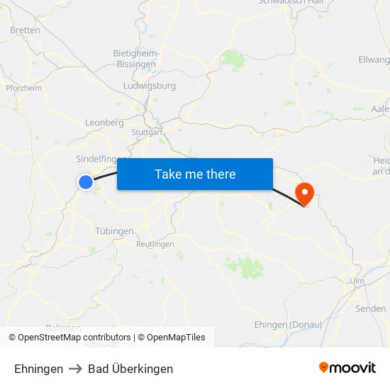 Ehningen to Bad Überkingen map