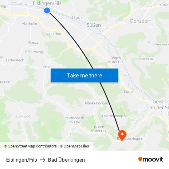 Eislingen/Fils to Bad Überkingen map