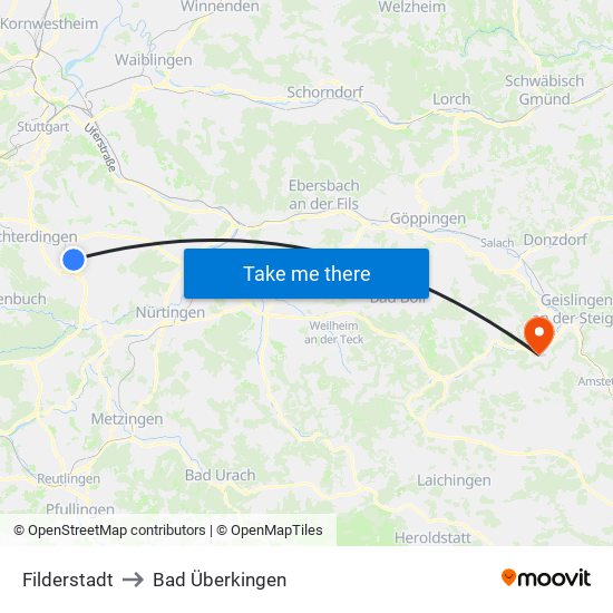 Filderstadt to Bad Überkingen map