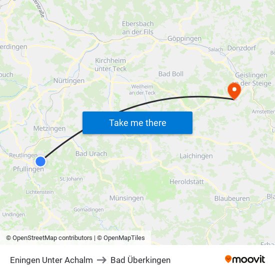 Eningen Unter Achalm to Bad Überkingen map