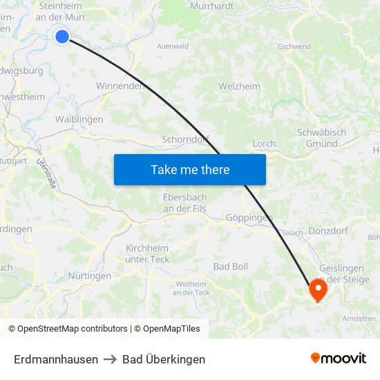 Erdmannhausen to Bad Überkingen map