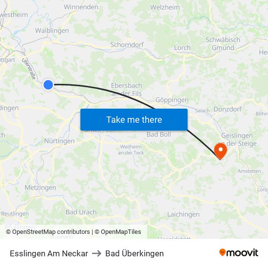Esslingen Am Neckar to Bad Überkingen map