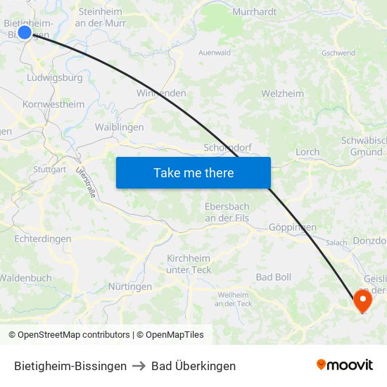 Bietigheim-Bissingen to Bad Überkingen map