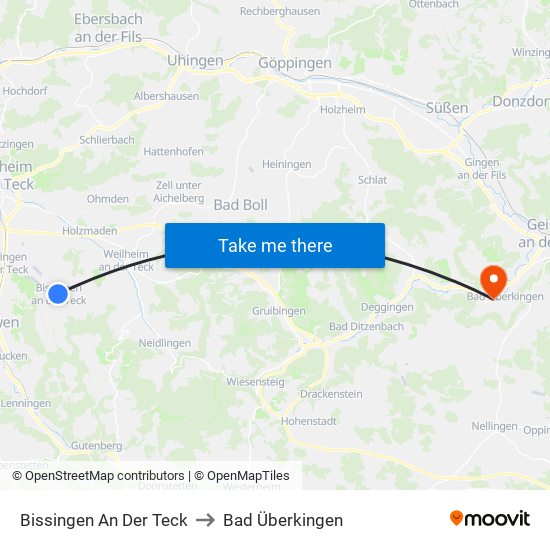 Bissingen An Der Teck to Bad Überkingen map