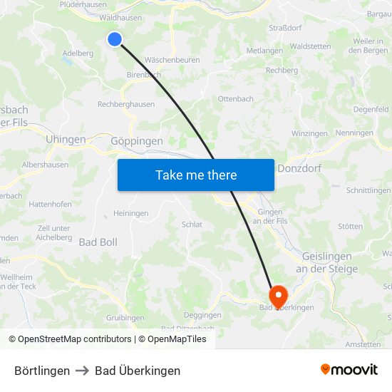 Börtlingen to Bad Überkingen map