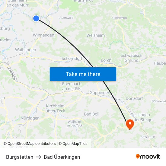 Burgstetten to Bad Überkingen map