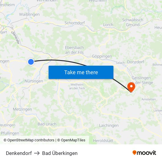 Denkendorf to Bad Überkingen map