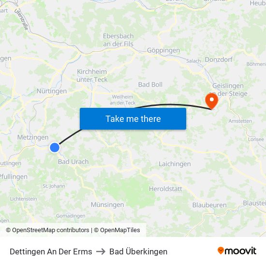 Dettingen An Der Erms to Bad Überkingen map