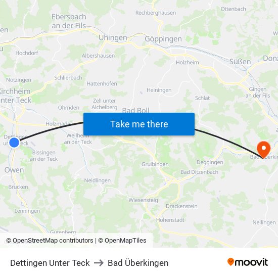 Dettingen Unter Teck to Bad Überkingen map
