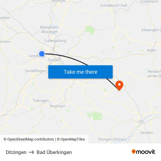 Ditzingen to Bad Überkingen map