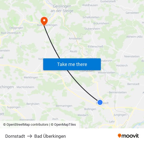 Dornstadt to Bad Überkingen map