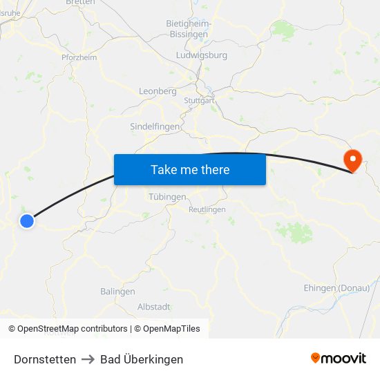 Dornstetten to Bad Überkingen map