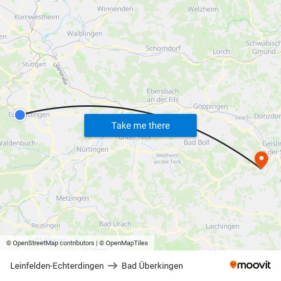 Leinfelden-Echterdingen to Bad Überkingen map