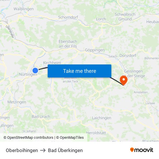 Oberboihingen to Bad Überkingen map