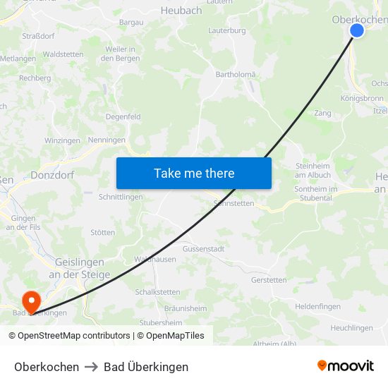 Oberkochen to Bad Überkingen map