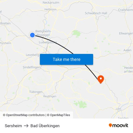 Sersheim to Bad Überkingen map
