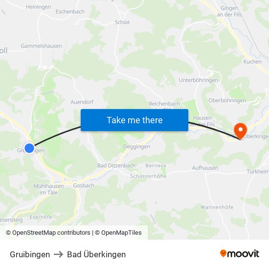 Gruibingen to Bad Überkingen map