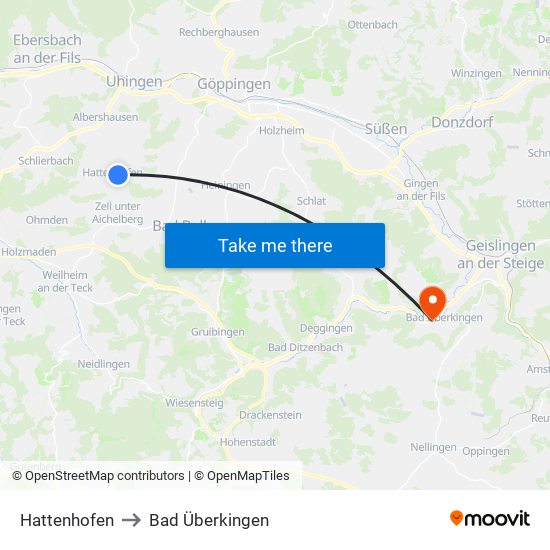 Hattenhofen to Bad Überkingen map