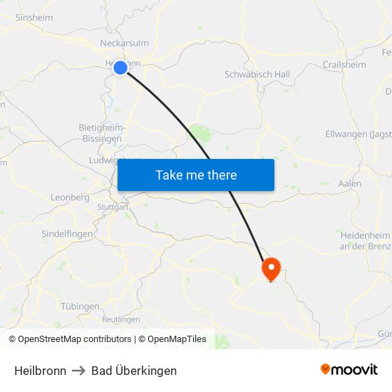 Heilbronn to Bad Überkingen map