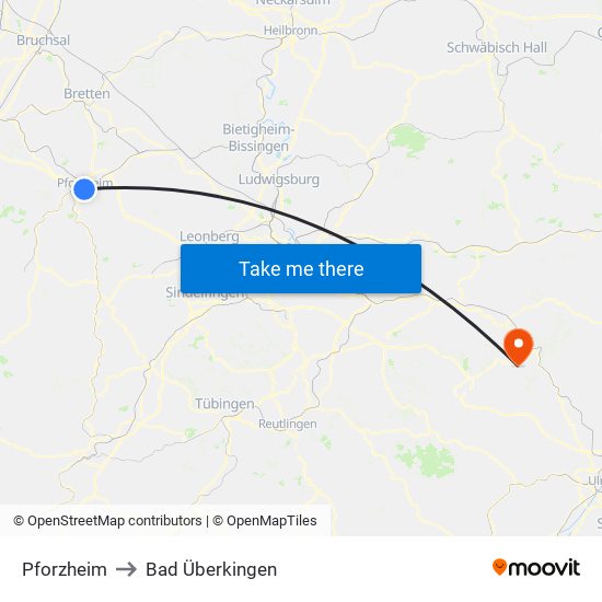 Pforzheim to Bad Überkingen map