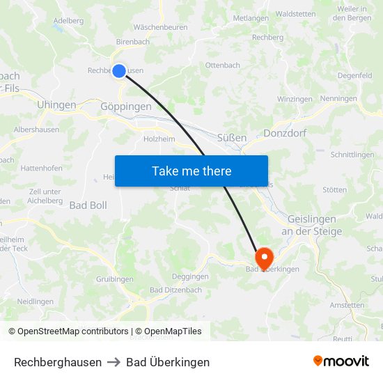 Rechberghausen to Bad Überkingen map