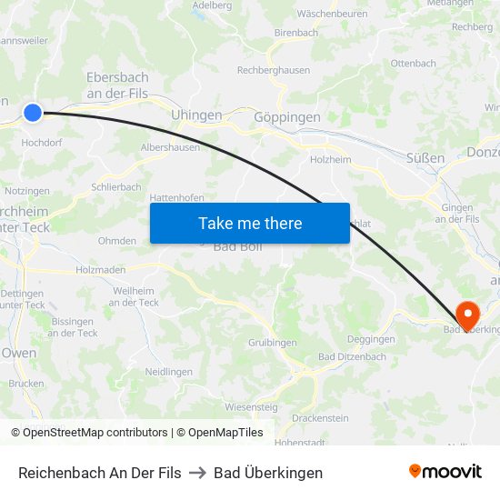Reichenbach An Der Fils to Bad Überkingen map