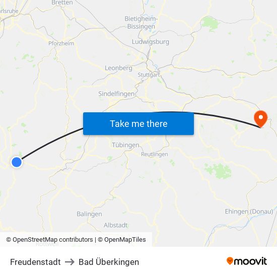 Freudenstadt to Bad Überkingen map