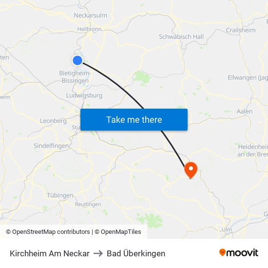 Kirchheim Am Neckar to Bad Überkingen map