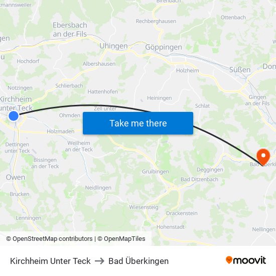 Kirchheim Unter Teck to Bad Überkingen map