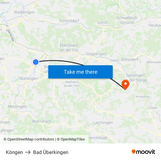 Köngen to Bad Überkingen map