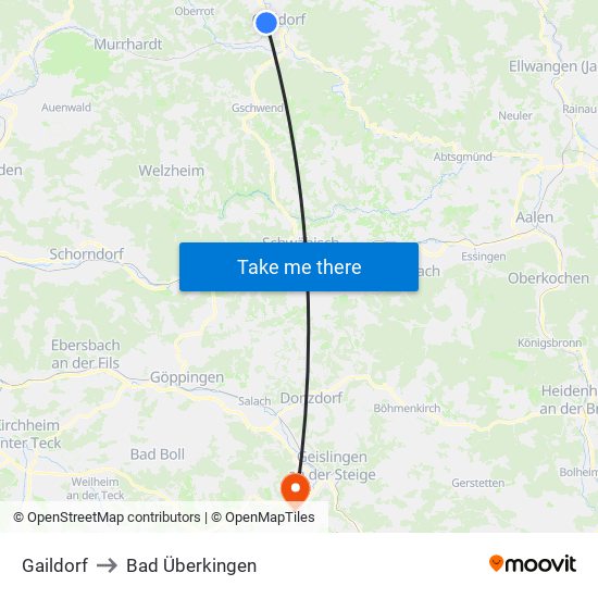 Gaildorf to Bad Überkingen map