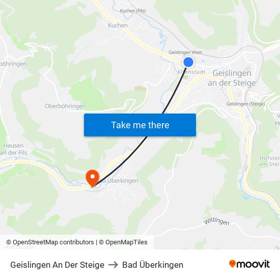 Geislingen An Der Steige to Bad Überkingen map