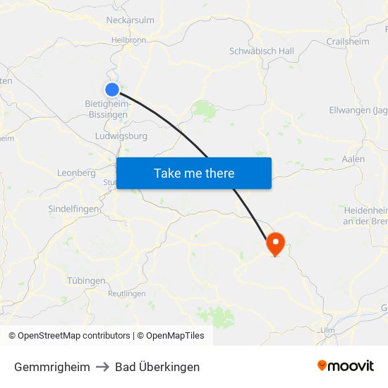 Gemmrigheim to Bad Überkingen map